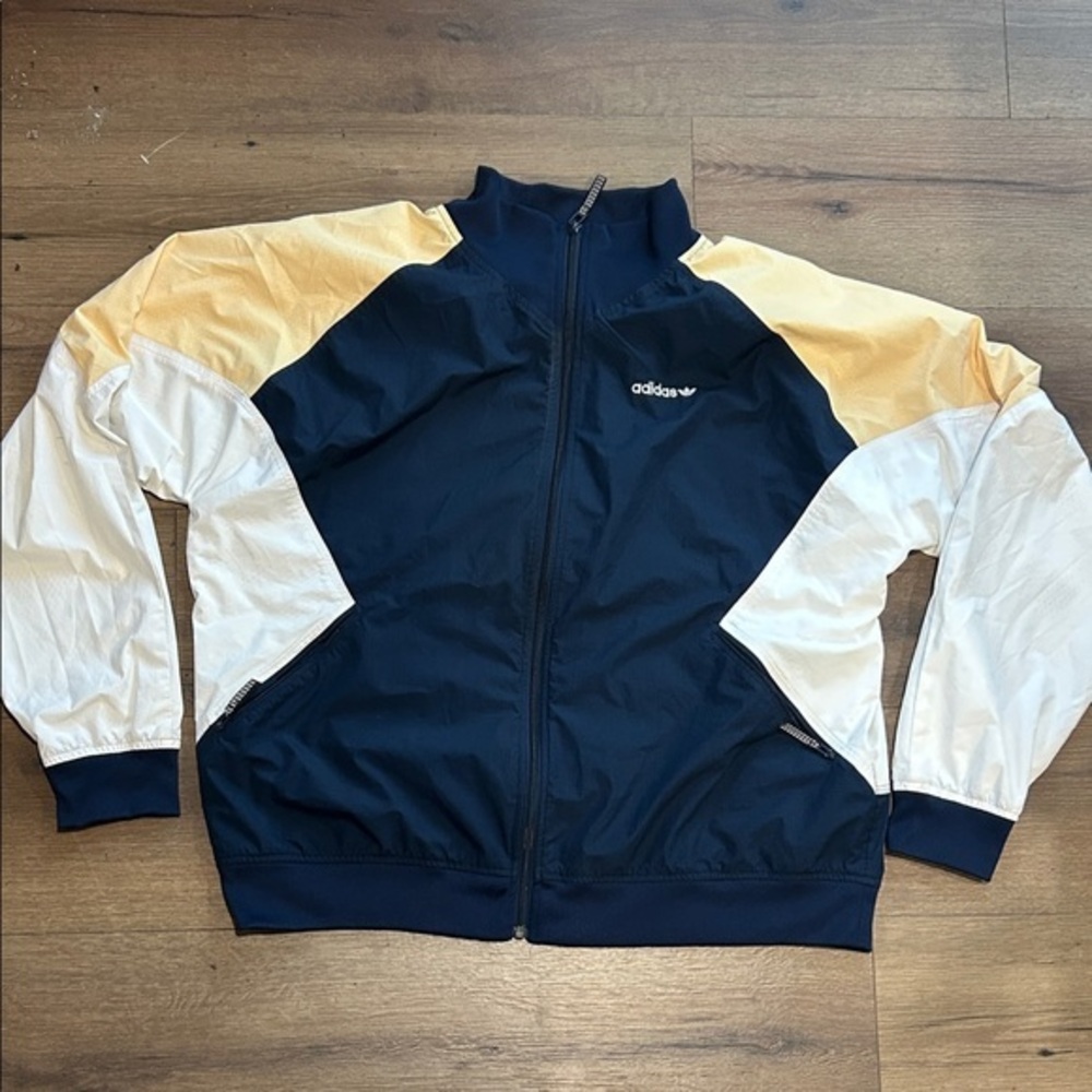 adidas Navy, White & Pale Yellow Colorblock Track Jacket ! XL